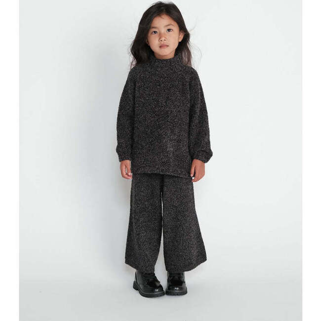 Baby Girls Fuzzy Wide Leg Relaxed Fit Pants, Black Melange