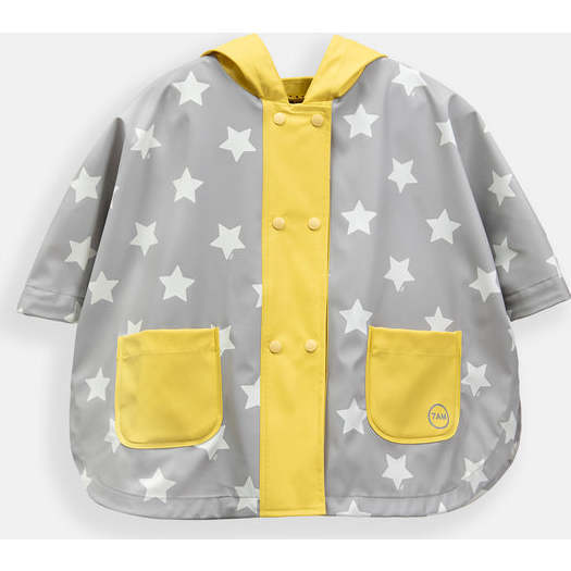 Stars Print Rain Hooded Poncho, Yellow