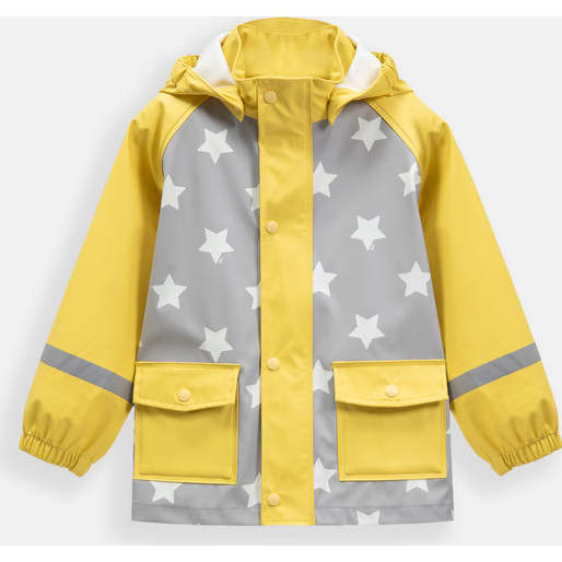 Stars Print Rain Hooded Jacket, Yellow