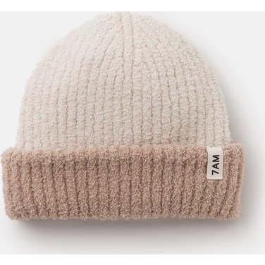 Baby 2-Tone Ribbed Beanie, Ecru & Pecan