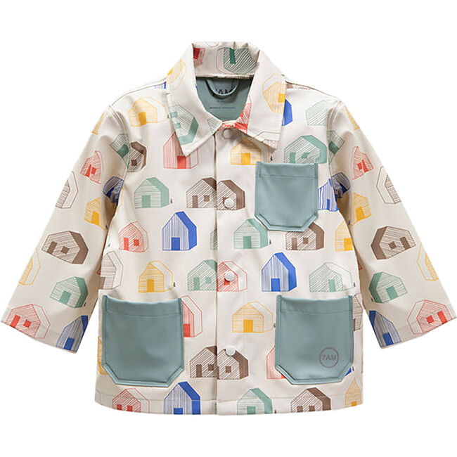 House Print Rain Worker Jacket, Teal