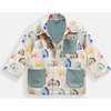 House Print Rain Worker Jacket, Teal - Raincoats - 3 - thumbnail
