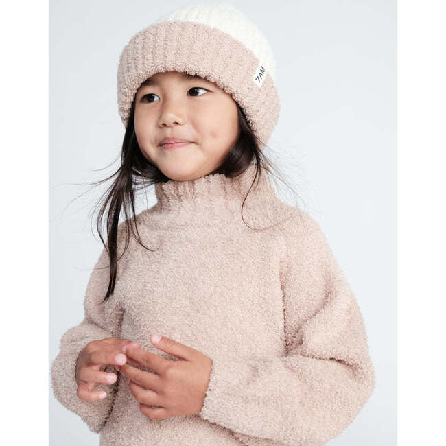 Baby 2-Tone Ribbed Beanie, Ecru & Pecan - Hats - 5