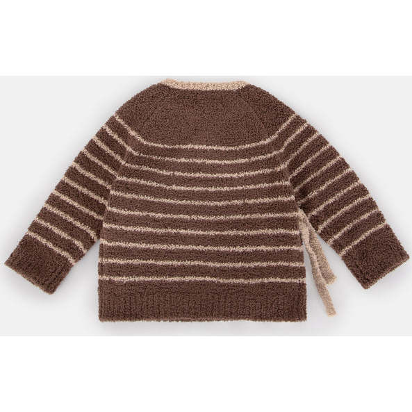 Fuzzy Striped Long Sleeve Wrap Top, Choco & Pecan - Sweaters - 3