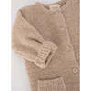 Fuzzy Long Sleeve Buttoned Romper, Pecan - Bodysuits - 2 - thumbnail