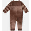 Fuzzy Long Sleeve Buttoned Striped Romper, Choco & Pecan - Bodysuits - 3 - thumbnail