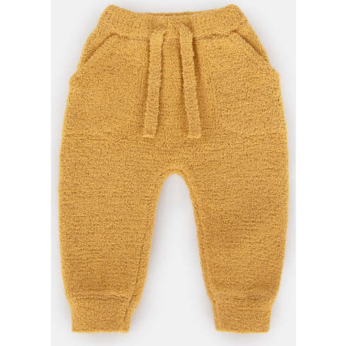 Fuzzy Drawstring Waist Ribbed Cuff Joggers, Amber - Sweatpants - 1