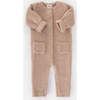 Fuzzy Long Sleeve Buttoned Romper, Pecan - Bodysuits - 3 - thumbnail
