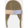 Chunky Ribbed Knit Chin Strap Snap Earflaps Elastic Fit Beanie, Olive - Winter Hats - 2 - thumbnail