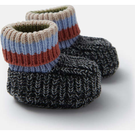 Chunky Ribbed Knit Anti-Grip Sole Slip-On Slippers, Black Melange & Multicolors
