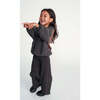 Chunky Ribbed Knit Elastic Waist Wide Leg Loose-Fit Pants, Black Melange - Pants - 3 - thumbnail