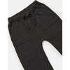 Chunky Ribbed Knit Elastic Waistband Drawstring Relaxed Fit Joggers, Black Melange - Sweatpants - 3 - thumbnail