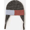 Chunky Ribbed Knit Chin Strap Snap Earflaps Elastic Fit Beanie, Black Melange - Winter Hats - 2 - thumbnail