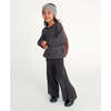Chunky Ribbed Knit Elastic Waist Wide Leg Loose-Fit Pants, Black Melange - Pants - 4 - thumbnail