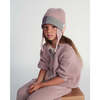 Chunky Ribbed Knit Chin Strap Snap Earflaps Elastic Fit Beanie, Ash Rose - Winter Hats - 3 - thumbnail