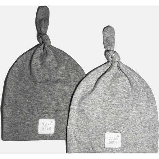 Cotton Top Knot Beanie, Light Grey & Dark Grey