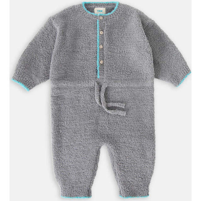 Boxy Long Sleeve Jumpsuit, Gris & Bright Cyan