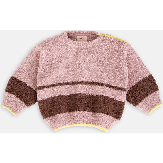 Boxy Striped Sweater, Ash Rose & Choco - Sweaters - 1
