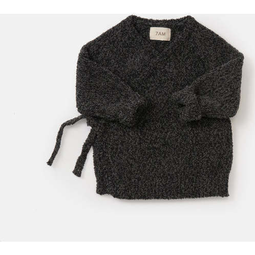 Baby Girls Fuzzy Long Tight Sleeve Kimono Wrap Top, Black Melange