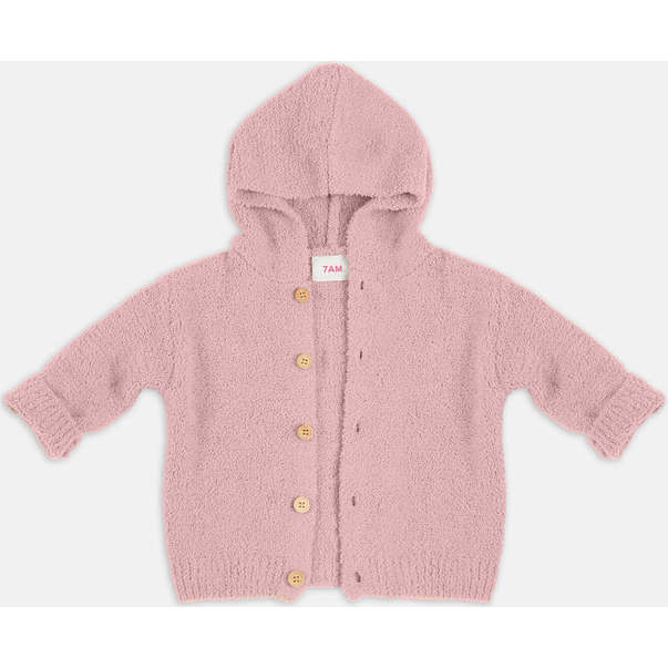 Baby Girls Fuzzy Hooded Cardigan, Ash Rose