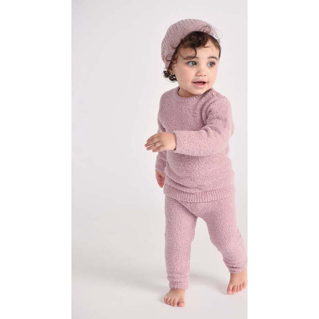 Baby Girls Fuzzy Crew Neck Long Sleeve Top, Ash Rose