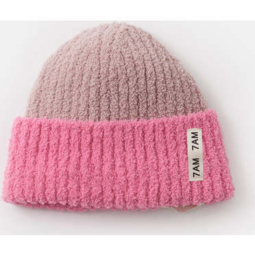 Baby Girls 2-Tone Ribbed Beanie, Ash Rose & Vivid Pink - Hats - 2