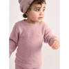 Baby Girls Fuzzy Crew Neck Long Sleeve Top, Ash Rose - Shirts - 3 - thumbnail
