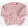 Baby Girls Fuzzy Boxy Contrast Trim Sweater, Ash Rose - Sweaters - 2 - thumbnail