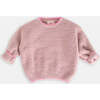 Baby Girls Fuzzy Boxy Contrast Trim Sweater, Ash Rose - Sweaters - 3 - thumbnail