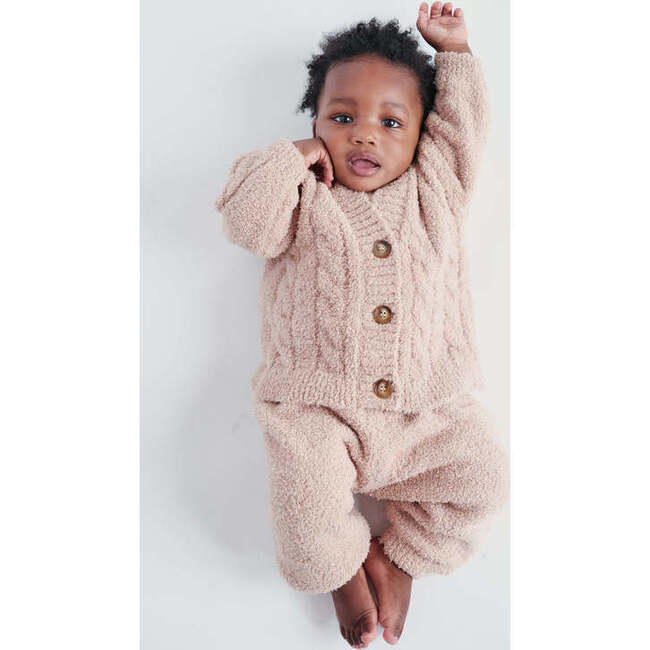 Baby Fuzzy Ribbed V-Neck Cardigan, Pecan