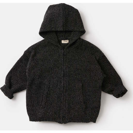 Baby Fuzzy Zip-Up Hoodie, Black Melange
