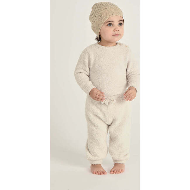 Baby Fuzzy Crew Neck Long Sleeve Top, Ecru