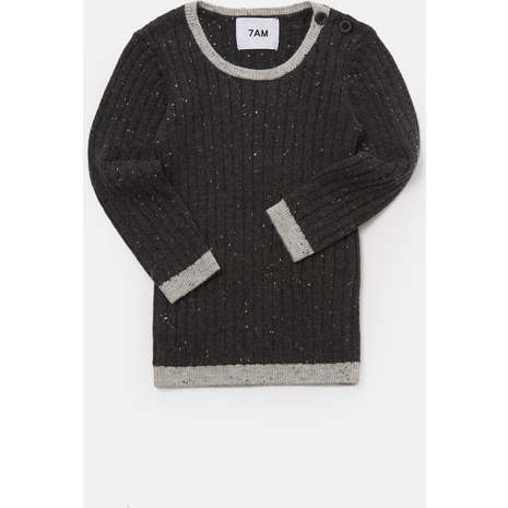 Baby Boys Hug Me Ribbed Contrast Trim Long Sleeve Top, Black Melange