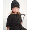 Baby Fuzzy Beanie, Black Melange & Brown - Hats - 3 - thumbnail
