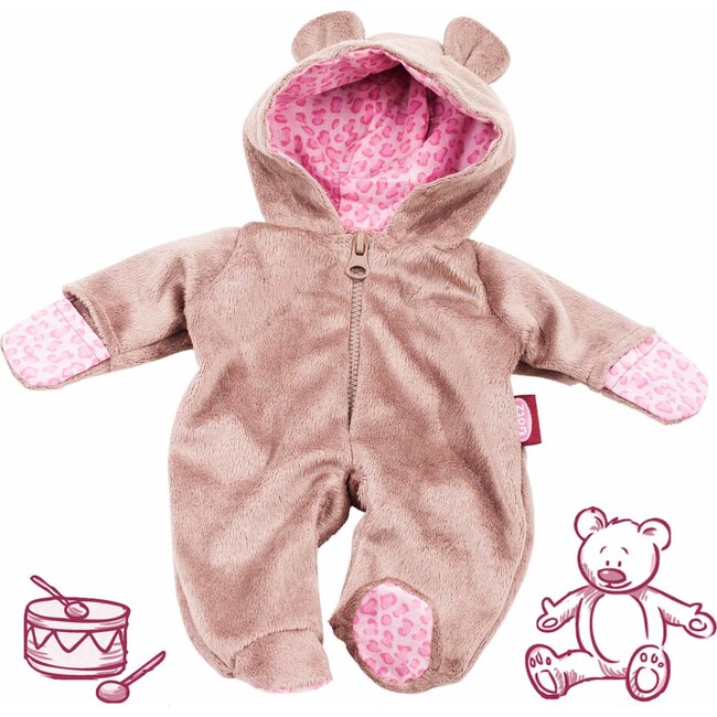 One Piece Teddy Costume Pajama Sleeper for 12-13" Baby Dolls