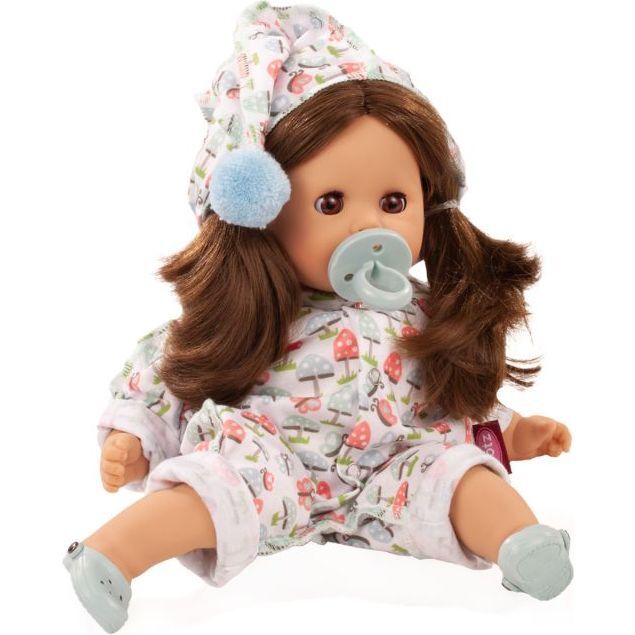Cosy Aquini 13" Lucky Mushroom - Soft Cloth Brunette Bath Baby Doll with Brown Sleeping Eyes