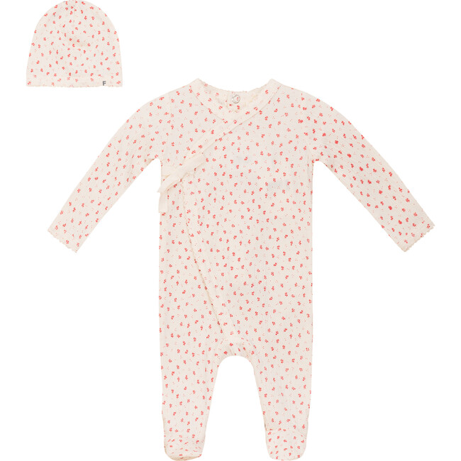 Crinkle Flower Print Onesie Set Cream/Red