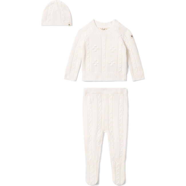 Braided Pointelle Knit Set White