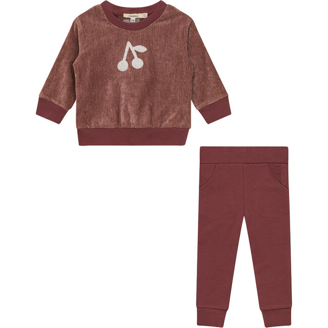 Velour 2Pc Set with Cherry Hook Stitchs Berry
