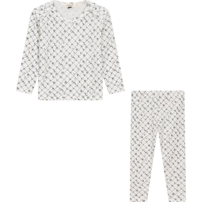 Printed Ribbed 2Pc Set White/Dark Blue Grey