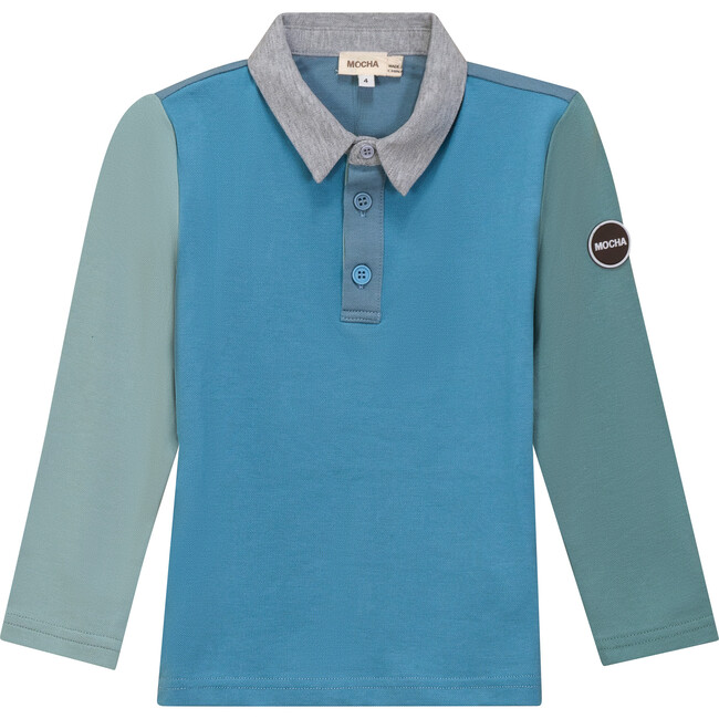 Woven Long Sleeve Contrast Polo Dark Dusty Blue/Dusty Blue