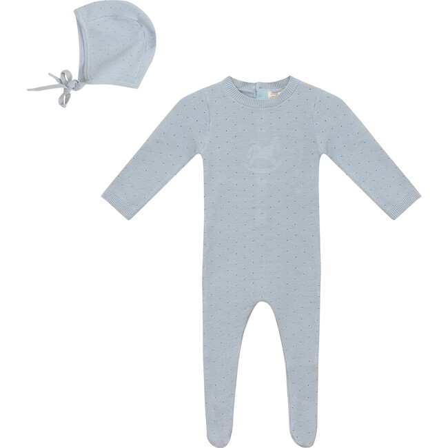 Pony Bow Print Onesie and Hat Blue Mist