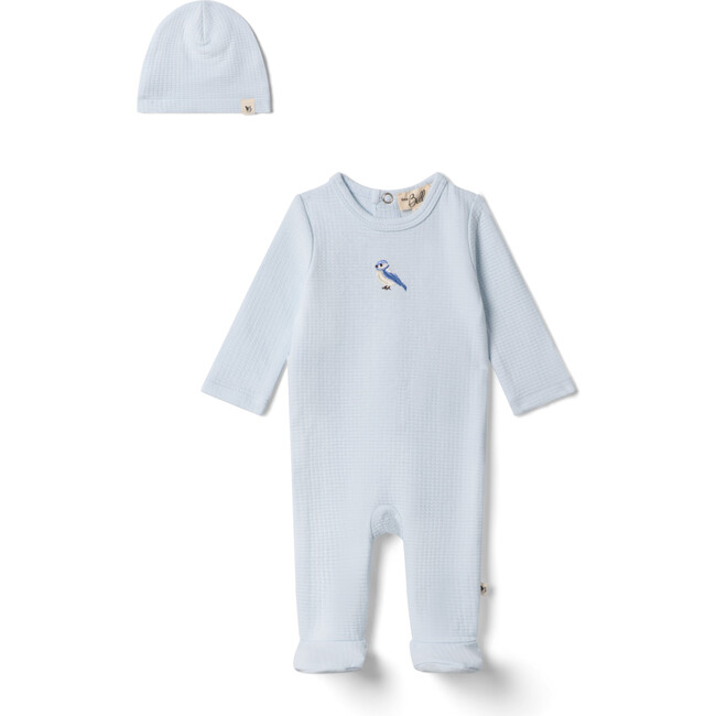Checkered Bird Applique Onesie Blue