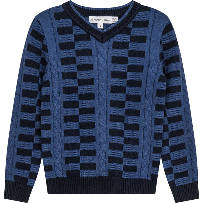 Textured KNit V-Neck Sweater Oxford Blue/Indigo