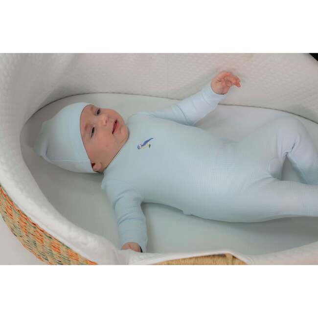 Checkered Bird Applique Onesie Blue