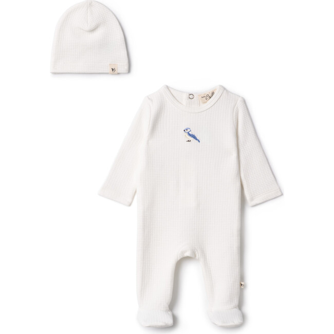 Checkered Bird Applique Onesie White