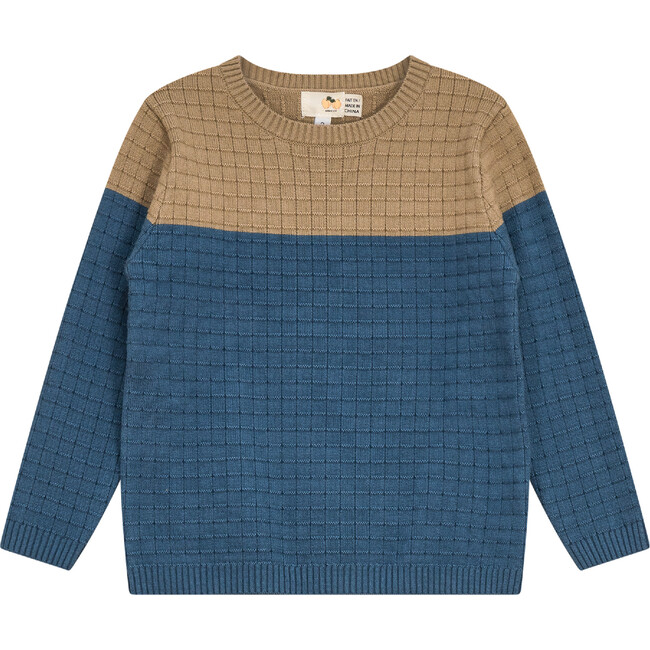 Checkered Knit Sweater Beige/Blue