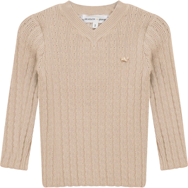 Textured Rib Knit V-Neck Sweater Sandstorm