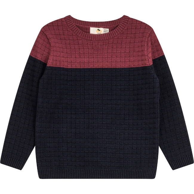 Checkered Knit Sweater Dark Navy/Burgundy