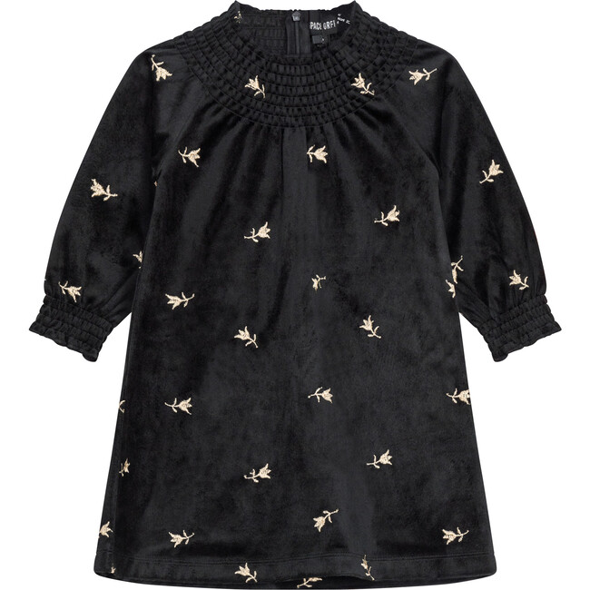 Embroidered Velour Dress Black